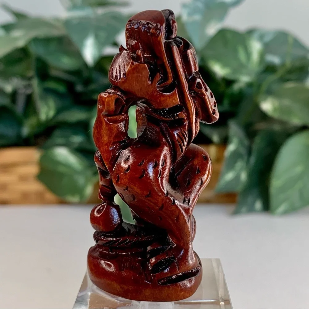 Vintage Boxwood Netsuke Dragon Figurine Wooden Animal Carving Wood Carved Figure